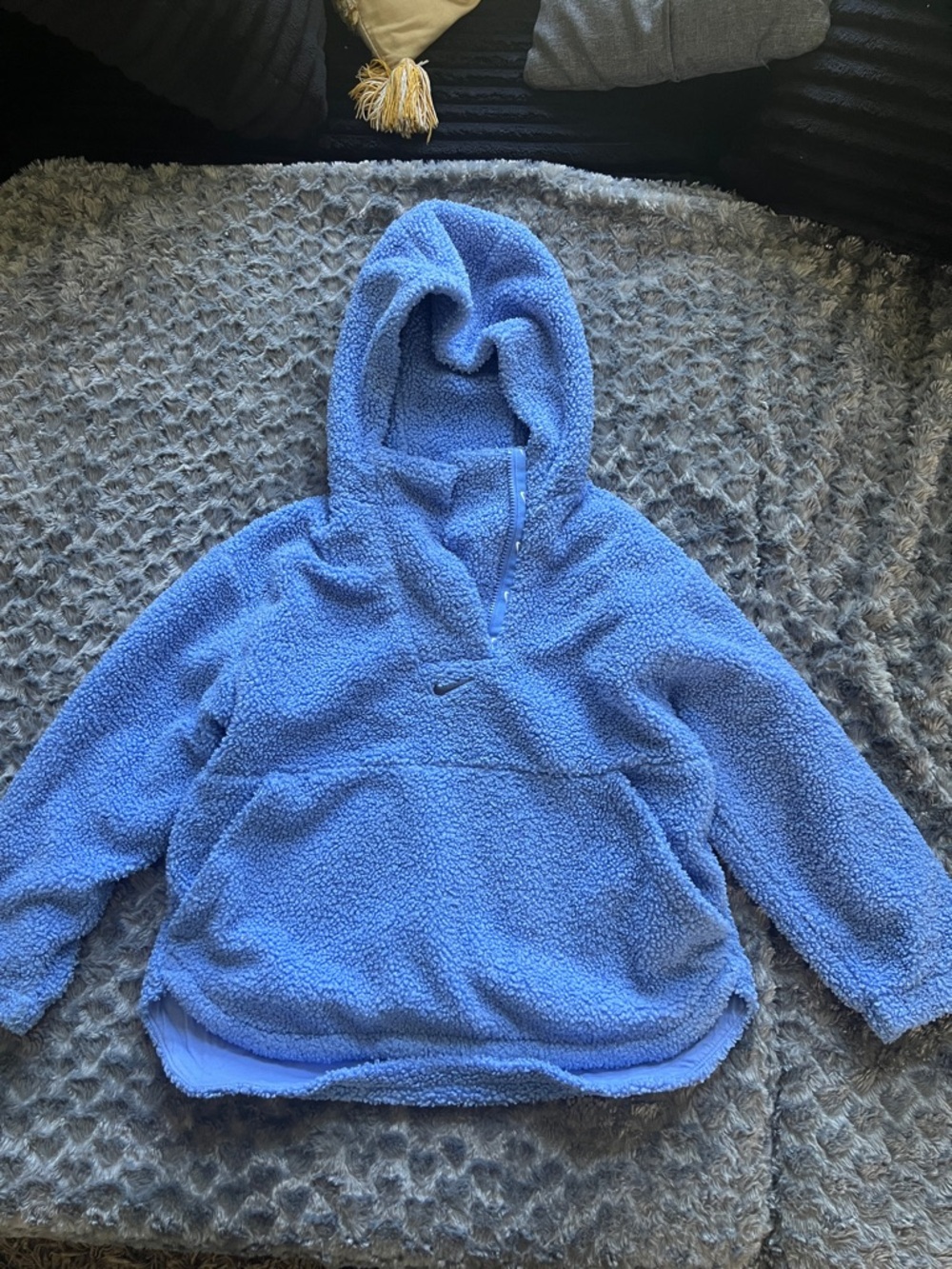 Light Blue Sherpa Half-Zip Hoodie